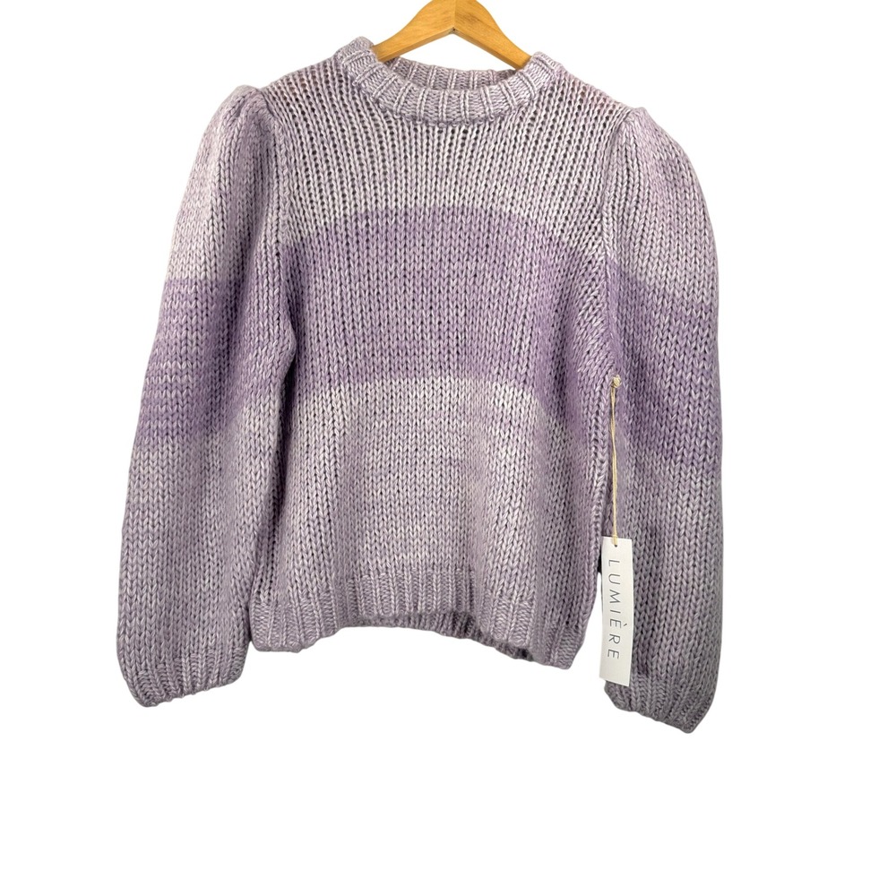 LUMIERE Ombre Chunky Knit Sweater XL Purple Puff Sleeve wool blend boho 90s